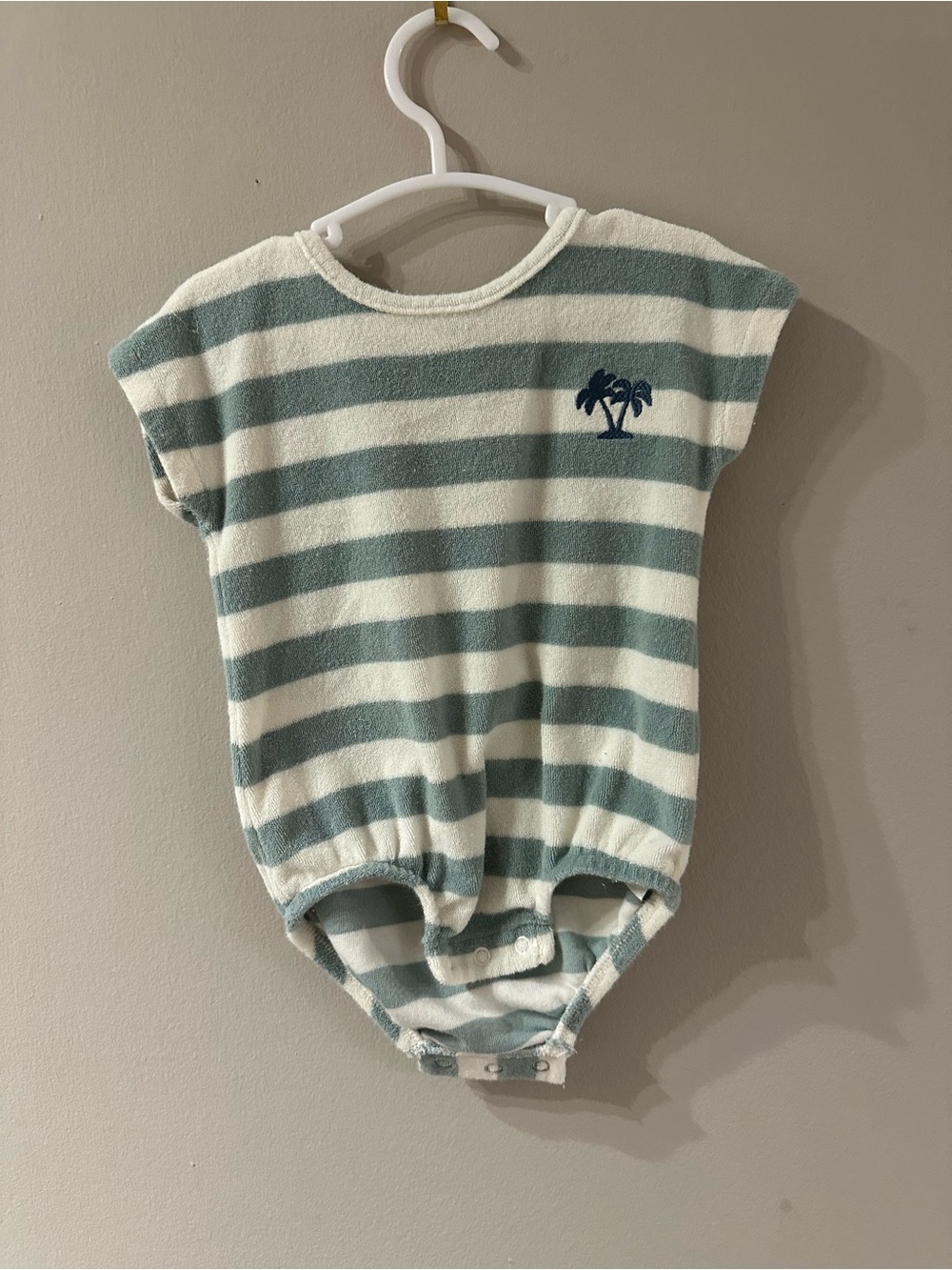 Striped Green and White Kids One-Piece Romper